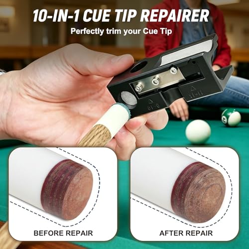 11-in-1 Pool Cue Tip Repair Kit, Pool Cue Tip Shaper Tool with Cutter, Pool Cue Tip Replacement Tool Set for Shaping, Trimming, Pricking & Cleaning Cue Tips, Billiards Accessories
