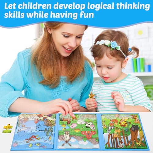 Kasfalci Magnetic Puzzles for Toddlers 3-5,36 Pieces Travel Puzzles Games for Kids,Airplane Car Road Trip Activities,Activity Book,Animal Magnet Toys for 3 4 5 6 Year Old Boys Girls Birthday - color: Blue