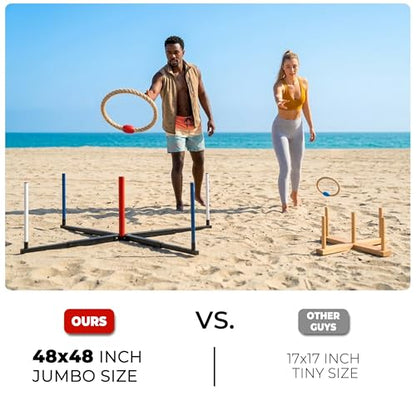 Giant Ring Toss Game for Adults & Kids - 48" Expandable Base with 10" Steel-Core Rings - Outdoor Backyard Lawn Games for Family Party, Camping & Tailgating - Scoreboard & Bag Included