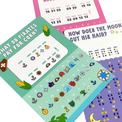 OOLY Joke Decoder Activity Cards for Kids - 24 Kids Joke Decoder Cards with Themed Puzzles, Tic Tac Toe on Every Card - Fun On-the-Go Game Set, Ages 6 and Up - style: Joke Decoder