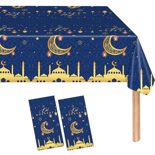 2 Pack Eid al-Fitr Plastic Table Covers Table Cloths BBQ Picnic Party Table Cloth Blue Table Cover 54 x 108 in - color: Blue