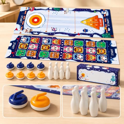 Tabletop Games Multi-Game Set, Roll-Up & Bowling Mat, Portable Indoor Game System, 120cm x 30cm