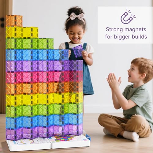 100Pcs Premium Magnetic Tiles Toys Set with Sturdy Iron Case, STEM Educational Building Blocks for Kids Ages 3-5 4-8, Montessori Sensory Toys, Creative Birthday Gifts for Toddler Boys & Girls - size: 100 PCS