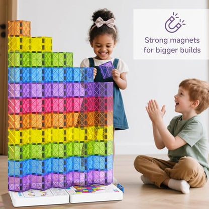 100Pcs Premium Magnetic Tiles Toys Set with Sturdy Iron Case, STEM Educational Building Blocks for Kids Ages 3-5 4-8, Montessori Sensory Toys, Creative Birthday Gifts for Toddler Boys & Girls - size: 100 PCS