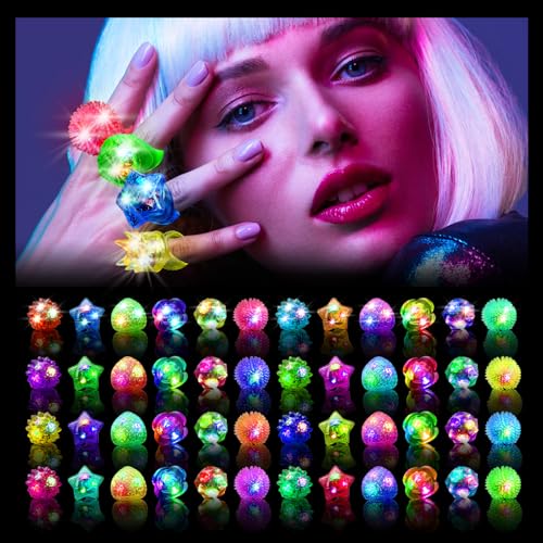 OLUPP Light Up Rings, Glow In The Dark Party Supplies, 6 Style Flashing Glow In The Dark Rings - style: 48 Pack