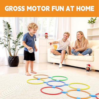 Hopscotch Rings, 1-Set – 10 Round Hoops (11-inch) + 15 Connectors, Agility Rings for Kids, Builds Gross Motor Skills, Preschool & Kindergarten PE, Indoor/Outdoor Playground Obstacle Course - style: 11" Hoop – 1 Set