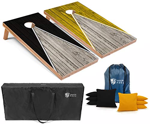 Tailgating Pros Lightweight Pyramid Design Cornhole Board Set w/Bean Bags and Carrying Case - 4'x2' Regulation Cornhole Game - color: Black/Yellow