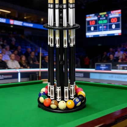SUPERDIAMOND Pool Stick Holder Floor Stand - Round Billiard Cue Rack Pool Table Accessories Holds 10 Pool Cues Wooden Freestanding Pool Cue Rack for Game Room Billiard Room Decor, Black - size: 10 Cues, style: SU-10-Billiard Cue Racks-black