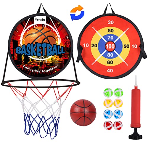 2 in 1 Basketball Hoop and Dart Board, 14" Dart Board for Kids, Basketball Hoop for Kids Toddlers, Sports & Outdoor Play, Birthday Gift Toys for 3 4 5 6 7 8 9 10 Year Old Boys Girls Kids, Party Favors - style: 2 in 1 Red Theme