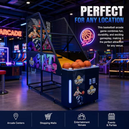 Foldable Coin Operated Basketball Arcade Game Machine 2 Player | LED Scoreboard, Sound Effects, Commercial Grade, Home & Bar Use, Indoor Use