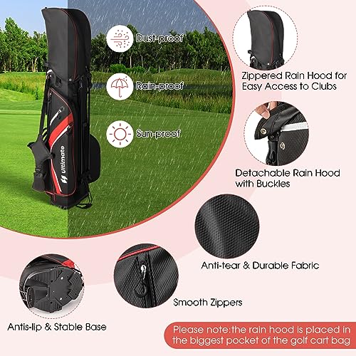 KOTEK Golf Stand Bag, 14 Way Top Divider Golf Club Bag with Cooler, 6 Zippered Pockets, Rain Hood, Adjustable Dual Shoulder Straps & Umbrella Holder, Lightweight Golf Bag for Men Women - color: Red