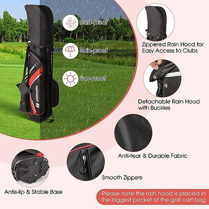 KOTEK Golf Stand Bag, 14 Way Top Divider Golf Club Bag with Cooler, 6 Zippered Pockets, Rain Hood, Adjustable Dual Shoulder Straps & Umbrella Holder, Lightweight Golf Bag for Men Women - color: Red
