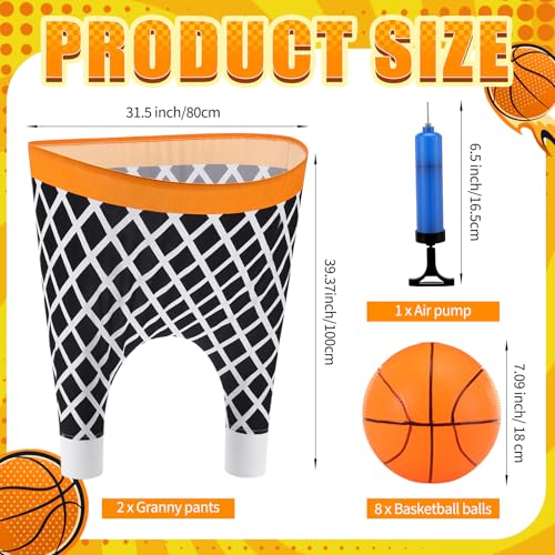Leitee 11 Pcs Granny Pants Yard Game Games Set Oversized Pants with Bouncy Balls and Air Pump Outdoor Tossing for Basketball Party Supplies Sport Play Adults Fun Family Reunion Gatherings - style: Basketball