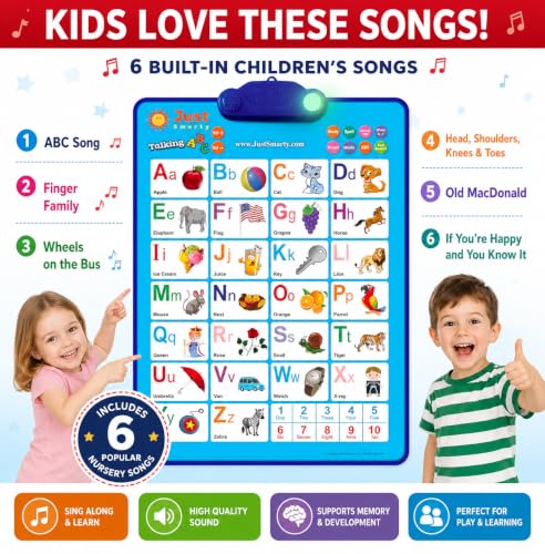 Just Smarty Interactive Alphabet Wall Chart | Talking ABCs & 123s Music Poster with Interactive Light | Toddler Alphabet Learning | Best Educational Gift for Boys & Girls Ages 2 3 4 5 | Letter Sounds | Talking ABCs & 123s, Music Poster with Interactive Li