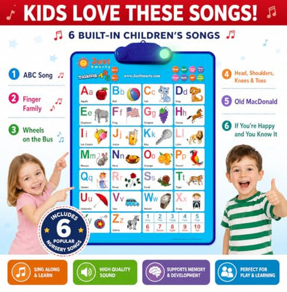 Just Smarty Interactive Alphabet Wall Chart | Talking ABCs & 123s Music Poster with Interactive Light | Toddler Alphabet Learning | Best Educational Gift for Boys & Girls Ages 2 3 4 5 | Letter Sounds | Talking ABCs & 123s, Music Poster with Interactive Li