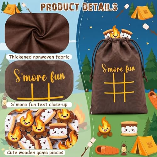 Sotiff 24 Sets Smore Fun Tic Tac Toe Party Favor Games with Drawstring Bags for Boys Girls Vbs Classroom Prizes Exchange Gifts - style: Smore Fun