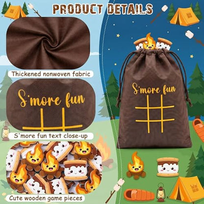 Sotiff 24 Sets Smore Fun Tic Tac Toe Party Favor Games with Drawstring Bags for Boys Girls Vbs Classroom Prizes Exchange Gifts - style: Smore Fun