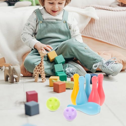 STOBOK Indoor Children Bowling Toys Set 10 Plastic Toy Bowling Pins & 2 Balls Interactive Parent-Child Sports Game to Enhance Motor Skills and Hand-Eye Coordination