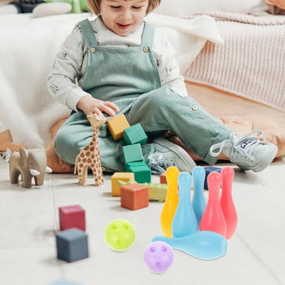 STOBOK Indoor Children Bowling Toys Set 10 Plastic Toy Bowling Pins & 2 Balls Interactive Parent-Child Sports Game to Enhance Motor Skills and Hand-Eye Coordination