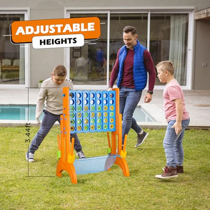 Ayeboovi Jumbo 4-in-A-Row Game, Adjustable Height 4-to-Score Family Strategy Board Game with Mesh Pocket, Oversized Backyard Outdoor Game for Kids & Adults
