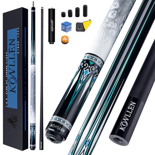 KONLLEN Carbon Fiber Pool Cue 2.0, 58-inch Low Deflection Billiard Stick for Adults with 12.5mm Tip and Pro Taper - color: 020 AK-15WF 2.0 set-white