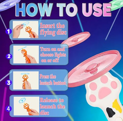 Cat Fetch Toy Automatic Disc Launcher 6 Discs USB-C White | Automatic launcher with 6 discs (3 Glow-in-Dark). 30m range. USB-C rechargeable 1200mAh battery. Interactive toy for cats.