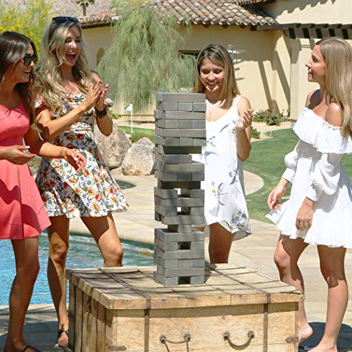 GoSports Giant Wooden Stacking Game - Stacks Up to 5 ft - Choose Brown Wood Stain, Gray, Natural, Stars & Stripes, or Tropical Hardwood - Toppling Tower - color: Gray