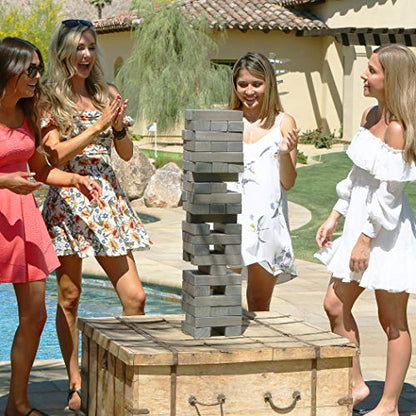 GoSports Giant Wooden Stacking Game - Stacks Up to 5 ft - Choose Brown Wood Stain, Gray, Natural, Stars & Stripes, or Tropical Hardwood - Toppling Tower - color: Gray