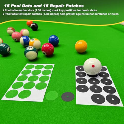 Billiard Pool Table Brushe Kit: 10 Piece Set with 2 Pool Table Brushes,2 Ferrule Polish Cloths,2 Cue Polish and Cleaning Cloths,Lint Roller,Dustpan and Broom,15 Marker Dots,15 Felt Repair Patches