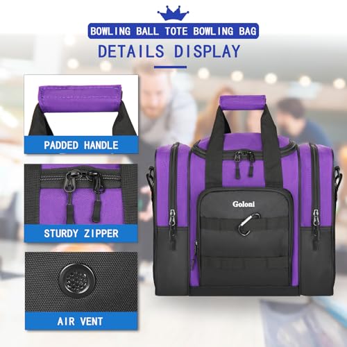 Goloni 1 Ball Bowling Bag for Men, Durable Bowling Tote with Padded Holder & Ventilated Shoe Compartment (Fits Size 14) - color: Purple