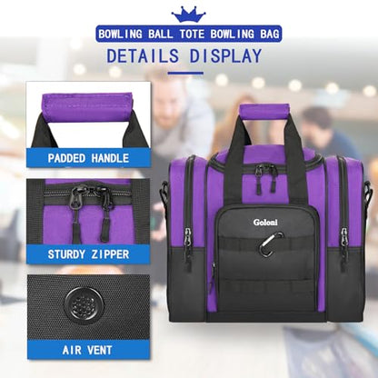Goloni 1 Ball Bowling Bag for Men, Durable Bowling Tote with Padded Holder & Ventilated Shoe Compartment (Fits Size 14) - color: Purple