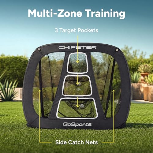 GoSports Chipster PRO Golf Chipping Net - Portable Outdoor & Indoor Golf Practice Target with Hitting Mat and 4 Foam Balls - Best Gifts for Golfers - Black