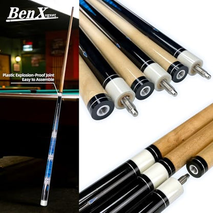 57 Inch Pool Cue Stick - 13mm Fiber Ferrule Tip, Maple Birch Wood Billiard Cue with Chalk & Glove | Explosion-Proof Joint for Home, Bar, Billiard Hall - style: Maple Birch Wood Billiard Cue-Blue