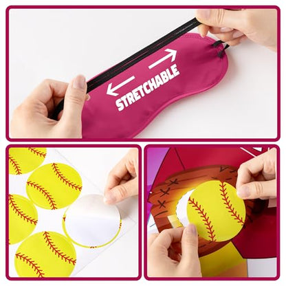 Pin The Softball on The Glove Game Poster with 24 Stickers Blindfolds Pink Softball Themed Party Decorations Supplies Fun Entertainment Classroom Activities for Sports Lovers Fans Kids Girls Birthday