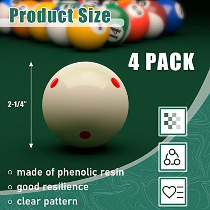 Meooeck 2-1/4'' Pro Cup Cue Ball Standard Billiard Ball Regulation Size Training Pool Ball with 6 Red Dots Replacement Ball, White