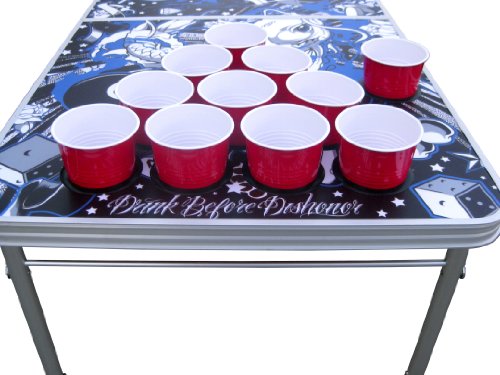 Bones Portable Pong Table with Cup Holes for Football Tailgating, Camping, Halloween Decoration Games.