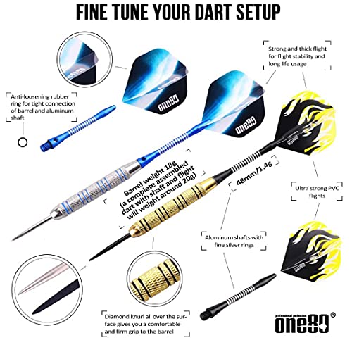 ONE80 Professional Steel Tip Darts Set in 12 Pack with Extra Flights and Shafts - style: Steel Barrel
