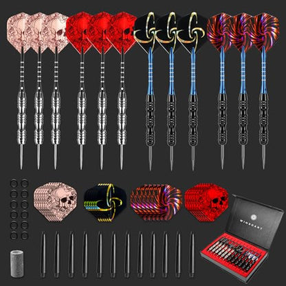 WINSDART Steel Tip Darts 12 Pack Set with Nonslip Iron Barrel Aluminum Dart Shafts and Flights Darts Sharpener an Gift Box - color: Black & Silver-Darts-A