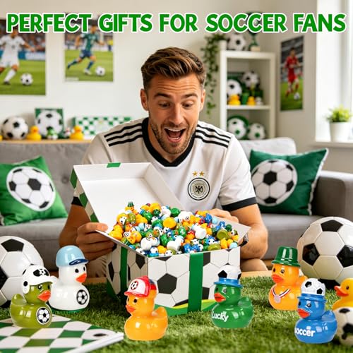 120 Soccer Mini Resin Ducks 6 Styles Bulk Miniature Football Duck Figurines for Soccer Party Favors Team Gifts Goodie Bags Stuffers Tabletop Dollhouse Cake Fairy Garden Micro Landscape Decor - style: 120Pcs-Soccer Ducks