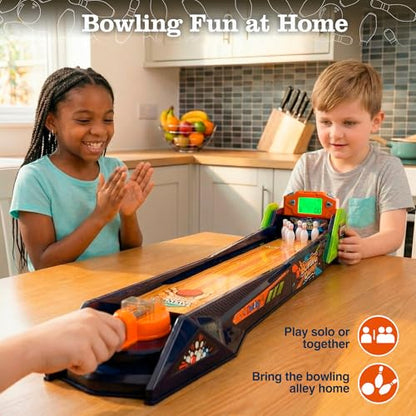 Bowling Game — Electronic Tabletop Arcade Game with LCD Auto Scoring, Lights & Sound, Spring-Loaded Launcher & 1-2 Player Modes — Mini Bowling Set for Kids - style: Bowling