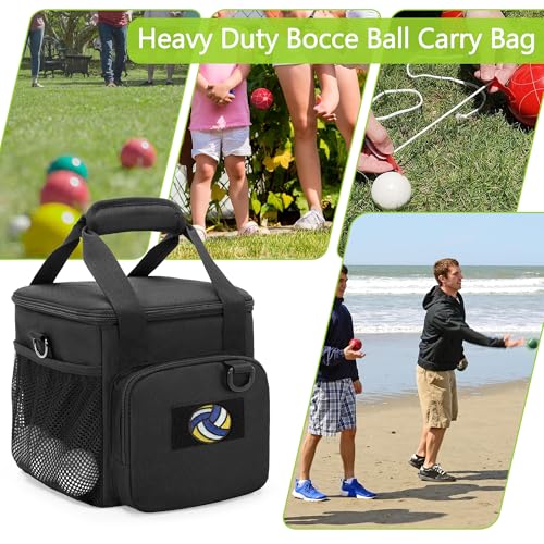 DSLEAF Bocce Ball Carry Bag Holds up to 8 Balls, Portable Bocce Ball Storage Bag with Multiple Pockets and Detachable Shoulder Strap for Easy Carrying(Only Bag, Not Including Balls)