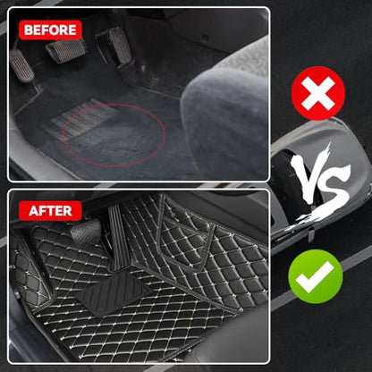 Car Floor Mats Fit for Dodge Dart 2013-2016 All Weather Durability Leather Car Floor Mats, Skidproof Pedal, Waterproof, Wear-reistant(Black Beige) - color: Black Beige
