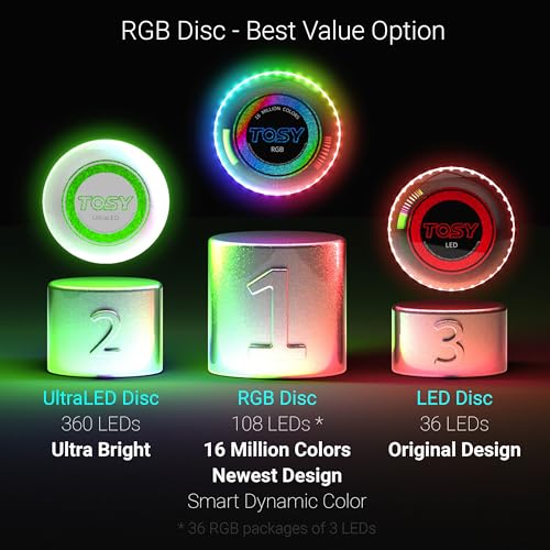 TOSY Flying Disc - 16 Million Colors RGB or 36 LEDs, Extremely Bright, Smart Modes, Camping Essentials for Teens/Kids/Adults/Men/Boys/Girls, Auto Light Up, Rechargeable, Waterproof, 175g - color: Rgb White Disc (Set of 2)