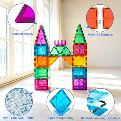Bmag Magnetic Tiles, 67 PCS with 1 Car Building Blocks for Toddlers, 3D Magnet, STEM Educational Learning Building Blocks for Kids Children, Stacking Montessori Toys Gifts for Boys Girls - size: 67