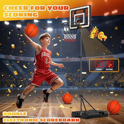 Kids Indoor Basketball Hoop with Scoreboard & Timer,Toddler Adjustable Height Basketball Goal Toy for Outdoor Backyard,Sports Game Play - style: Stand & Door