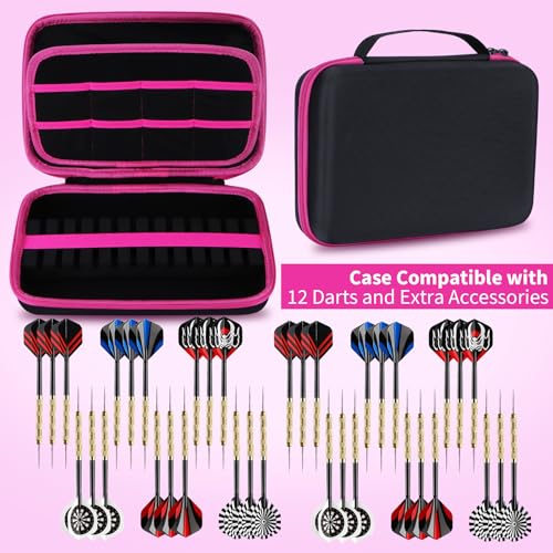 Case Compatible for 12 Darts, Holds Darts and Extra Accessories - color: Black+Pink