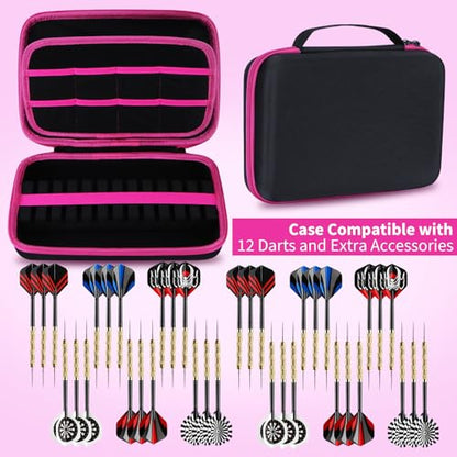 Case Compatible for 12 Darts, Holds Darts and Extra Accessories - color: Black+Pink