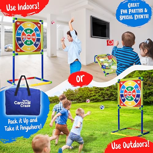 Carnival Games for Kids - Yard Games Include: Ring Toss, Beanbag, Ball Shooting Target Game, Ladder Toss, Darts Board, Tic Tac Toe, Birthday Party Activities, Portable Backyard Outdoor Games for Kids