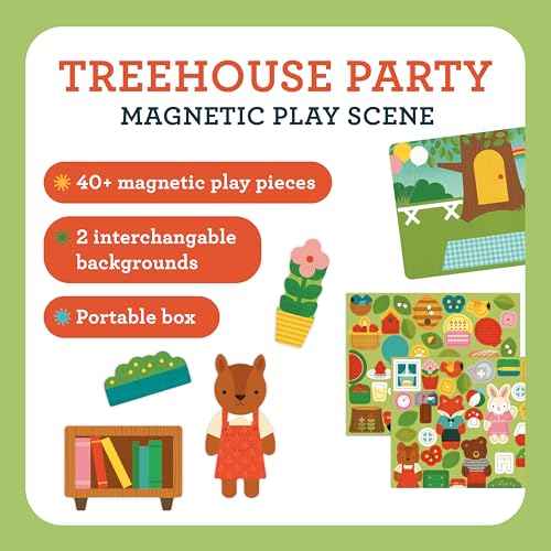 Petit Collage: Animal Friends Magnetic Game Board with Mix & Match, Ideal for Ages 3+, Includes Mag Play Scene Treehouse Party, 74 Count - color: Mag Play Scene Treehouse Party