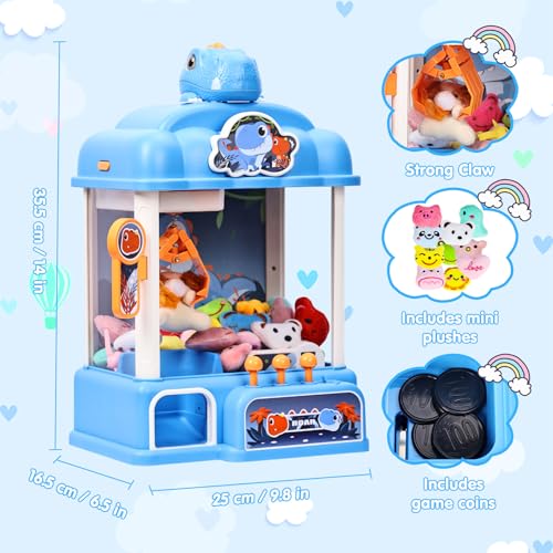 CWLAKON Claw Machine for Kids Boys Dinosaur Toys, Mini Vending Machine with Sound & 20 Mini Toys, Large Candy Grabber Prize Dispenser Electronic Arcade Games, Christmas Birthday Gifts for Boys, Blue - color: Blue